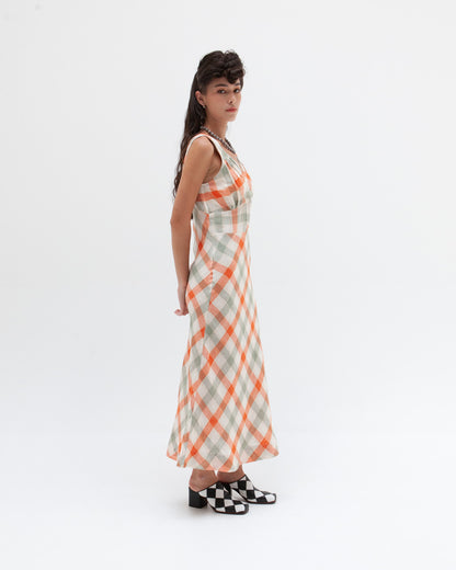 W'MENSWEAR BROOKLANDS DRESS - ORANGE CHECK