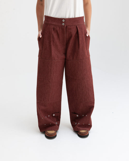 W'MENSWEAR BURNOUT PANTS - BROWN DENIM