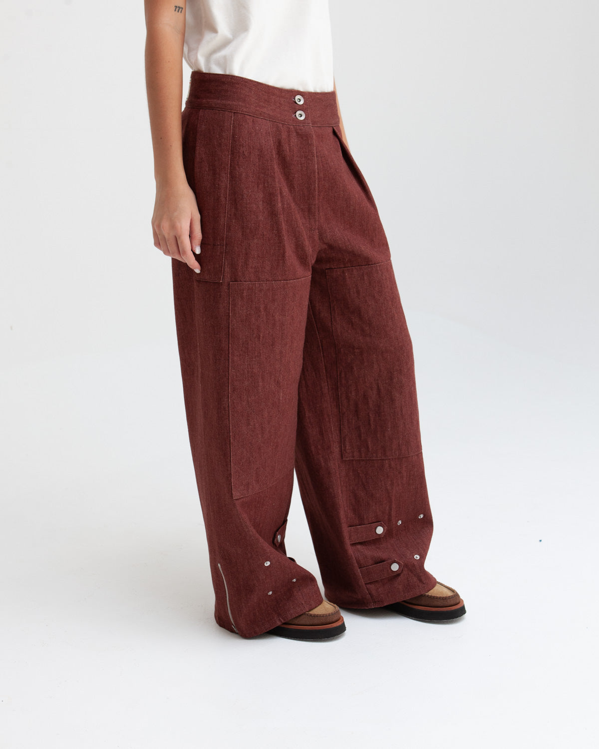 W'MENSWEAR BURNOUT PANTS - BROWN DENIM