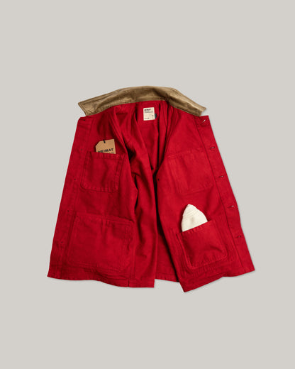 HEIMAT JOURNEY CANVAS COAT - CORD COLLAR - SAFETY RED
