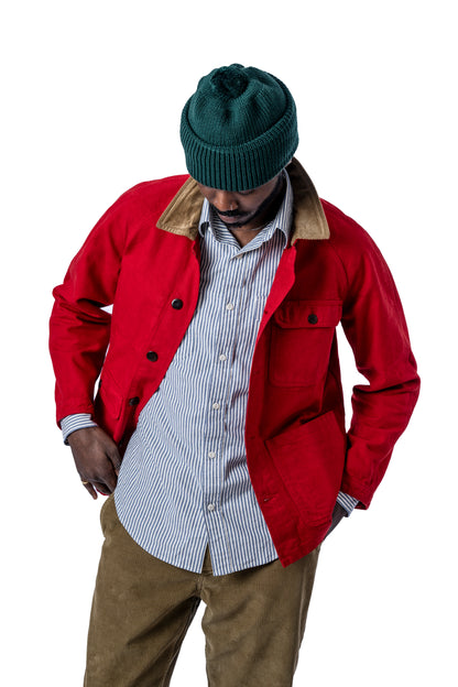 HEIMAT JOURNEY CANVAS COAT - CORD COLLAR - SAFETY RED