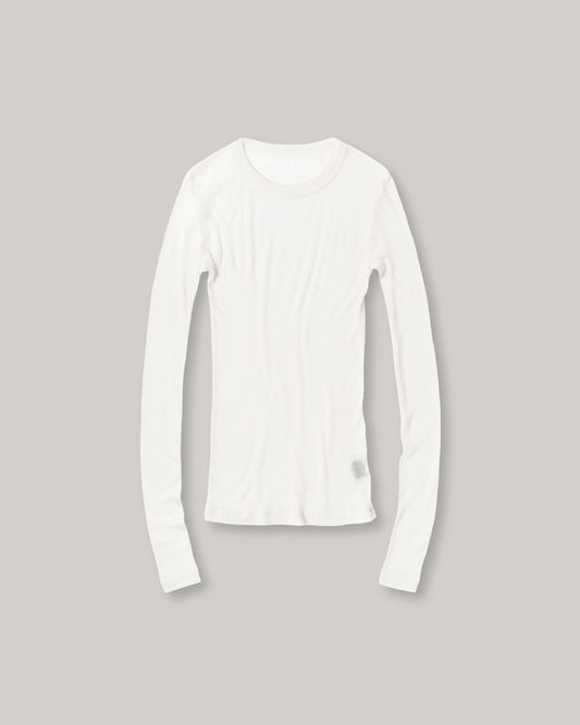 BATONER MELTY RIB U-NECK LONG SLEEVE T-SHIRT - WHITE