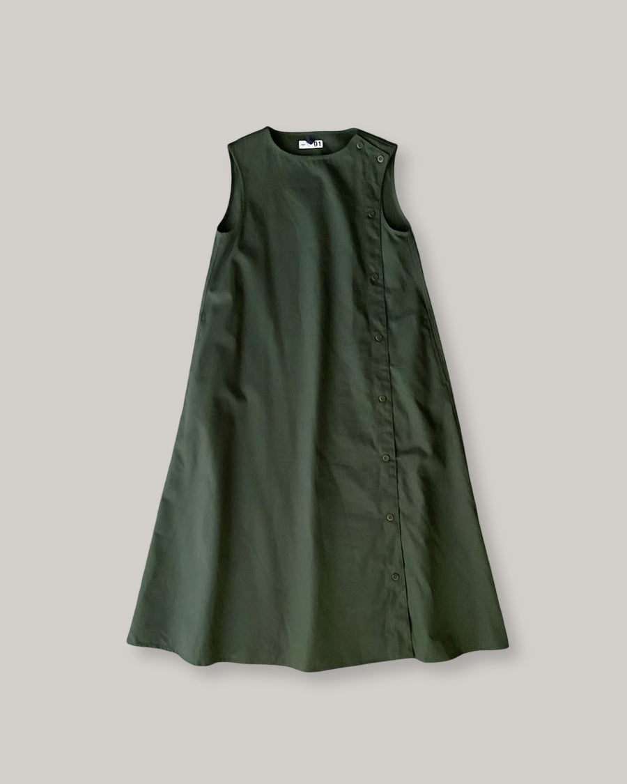 TS(S) HARD TWILL CLOTH SIDE BUTTON SLEEVELESS DRESS - GREEN