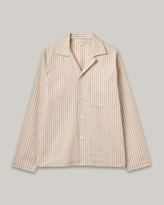 MERZ B. SCHWANEN COTTON PYJAMA TOP - NATURE/ CHOCOLATE