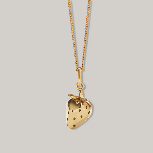 MEADOWLARK STRAWBERRY CHARM NECKLACE - 23K GOLD PLATED