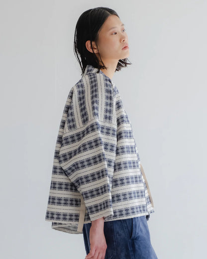 GIRLS OF DUST KIMONO - BELDI JACQUARD - OFF WHITE/ BLUE