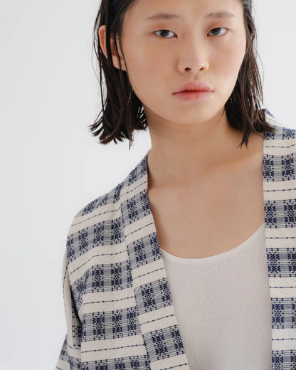 GIRLS OF DUST KIMONO - BELDI JACQUARD - OFF WHITE/ BLUE