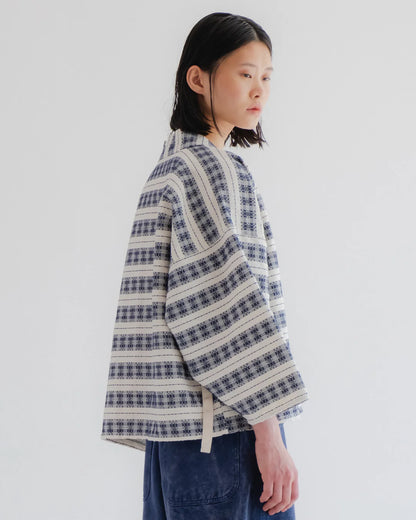 GIRLS OF DUST KIMONO - BELDI JACQUARD - OFF WHITE/ BLUE