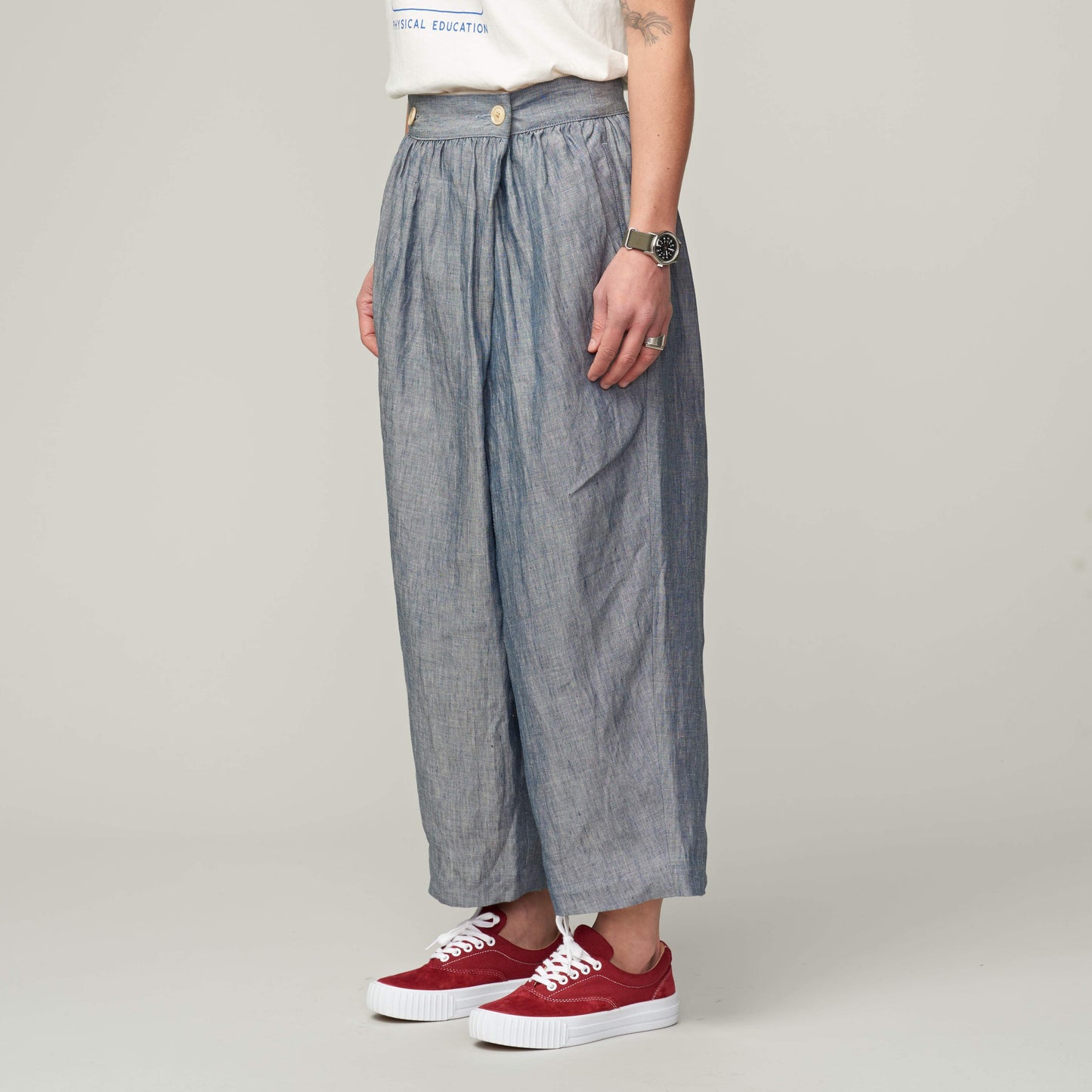NIGEL CABOURN WOMAN - FARMER'S PANT LINEN CHAMBRAY